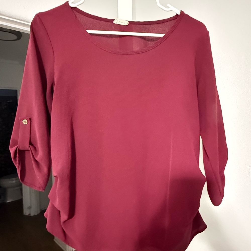 Avia Maroon Blouse with 3/4 Sleeves